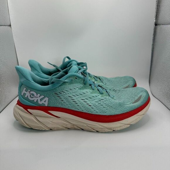 Hoka One One W Clifton 8 Shoes Womens Size 8.5 B Blue Red Running Cushioned - Picture 1 of 10